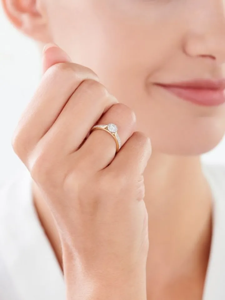 Pierścionek z żółtego i białego złota z brylantami - 0,35 ct - próba 585