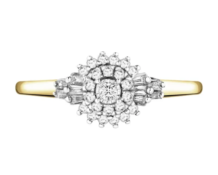 Pierścionek z żółtego i białego złota z diamentami - 0,23 ct - próba 585