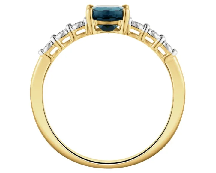 Pierścionek z żółtego i białego złota z diamentami i topazem London Blue - próba 375