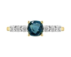 Pierścionek z żółtego i białego złota z diamentami i topazem London Blue - próba 375