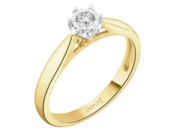 Pierścionek z żółtego i białego złota z brylantem - 0,10 ct - próba 750