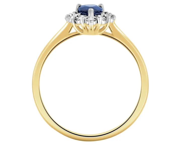 Pierścionek z żółtego i białego złota z diamentami i szafirem - próba 585