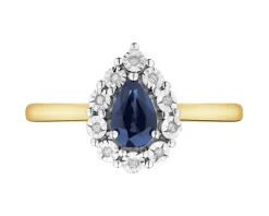 Pierścionek z żółtego i białego złota z diamentami i szafirem - próba 585