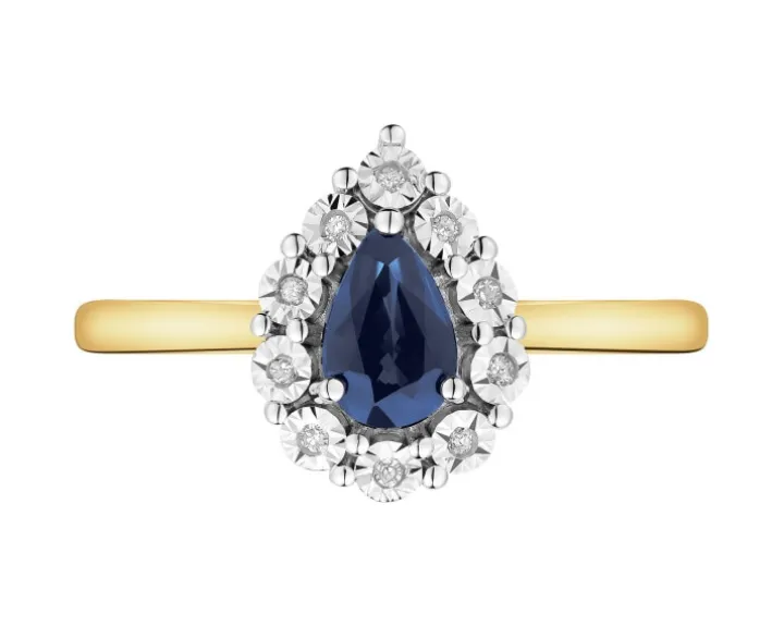 Pierścionek z żółtego i białego złota z diamentami i szafirem - próba 585