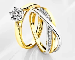 Pierścionek z żółtego i białego złota z brylantami - 0,06 ct - próba 585