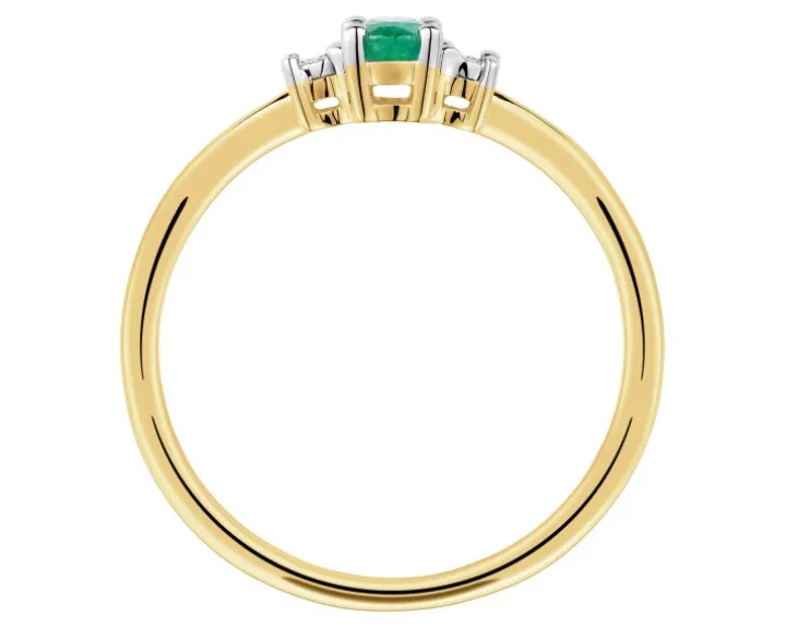 Pierścionek z żółtego i białego złota z brylantami i szmaragdem - próba 585