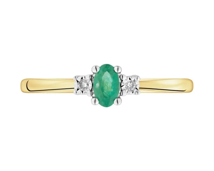 Pierścionek z żółtego i białego złota z brylantami i szmaragdem - próba 585