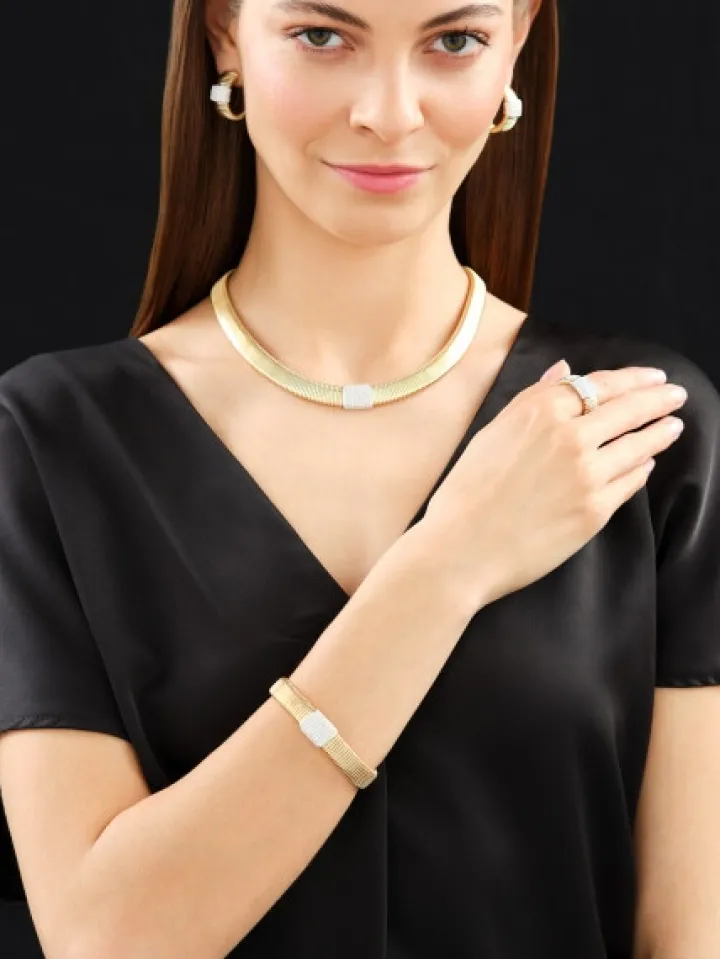 Pierścionek z żółtego i białego złota z brylantami - 0,51 ct - próba 750