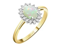Pierścionek z żółtego i białego złota z brylantami i opalem - próba 585