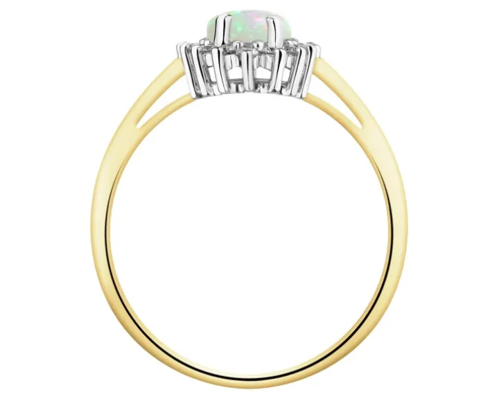 Pierścionek z żółtego i białego złota z brylantami i opalem - próba 585