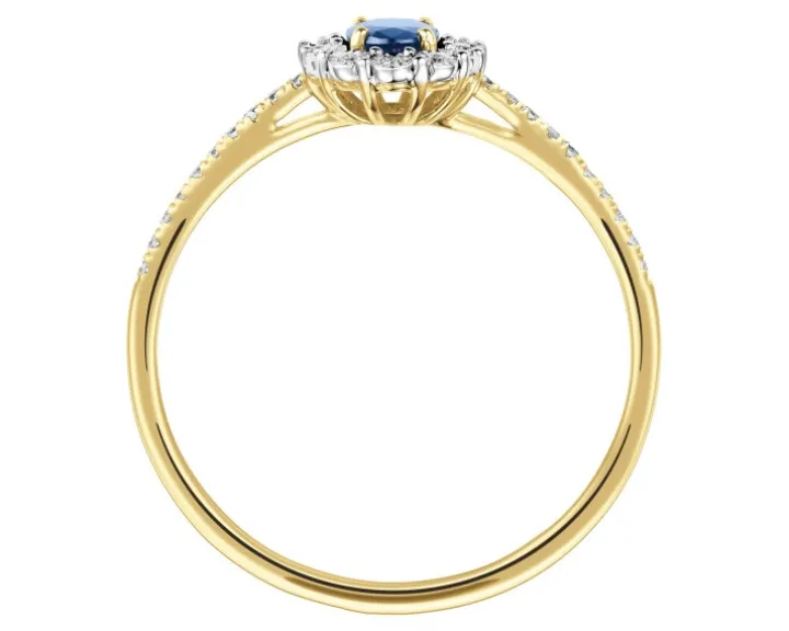 Pierścionek z żółtego i białego złota z diamentami i szafirem - próba 585