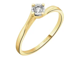 Pierścionek z żółtego i białego złota z brylantem - 0,11 ct - próba 585