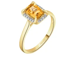 Pierścionek z żółtego złota z diamentami i cytrynem - próba 585