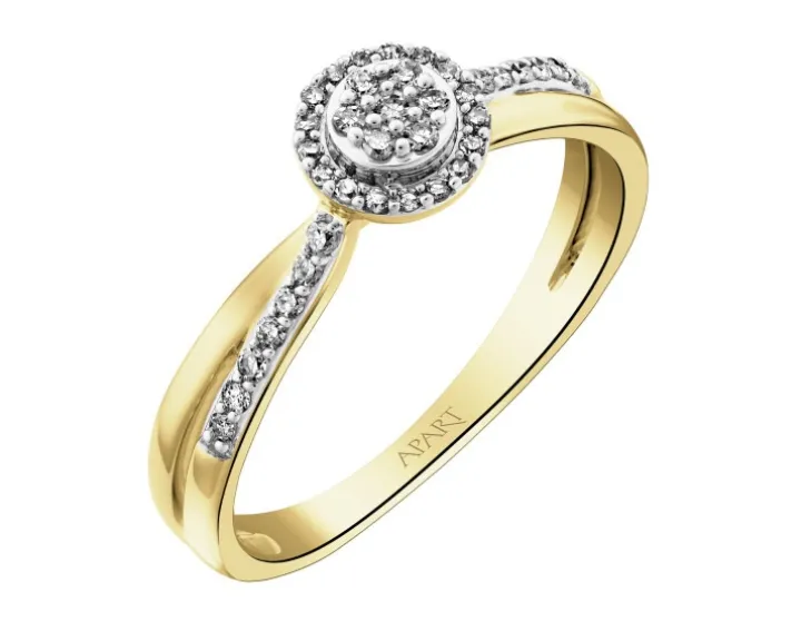 Pierścionek z żółtego złota z brylantem - 0,18 ct - próba 750