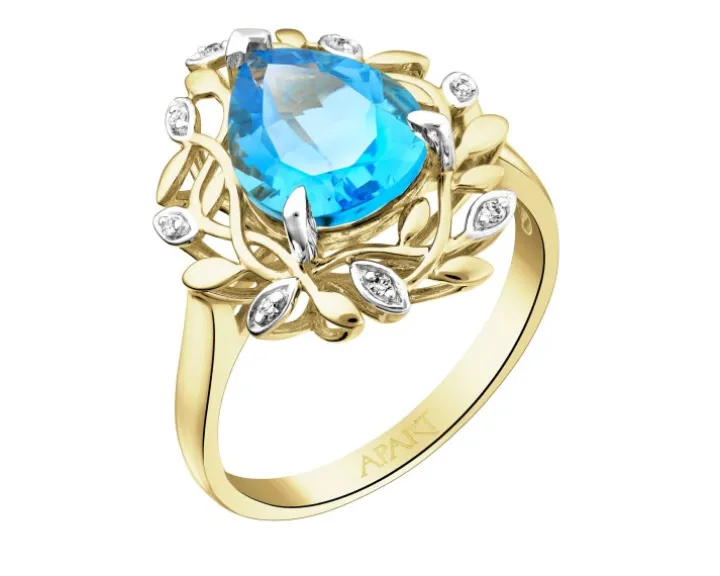 Pierścionek z żółtego złota z diamentami i topazem - próba 585