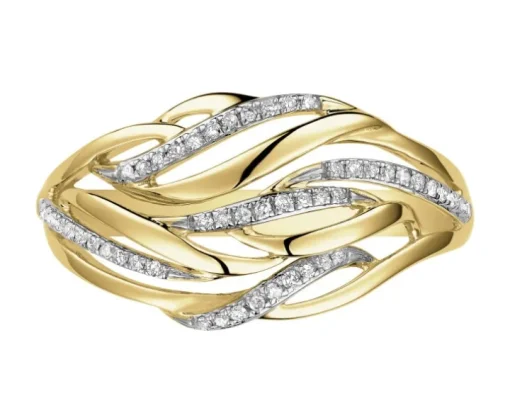 Pierścionek z żółtego złota z diamentami - 0,10 ct - próba 585