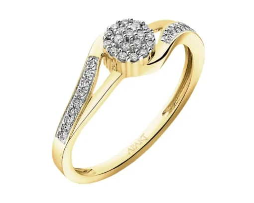 Pierścionek z żółtego złota z diamentami - 0,13 ct - próba 585