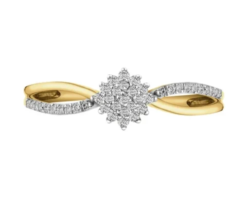 Pierścionek z żółtego złota z diamentami - 0,05 ct - próba 375