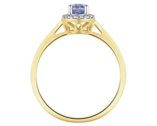 Pierścionek z żółtego złota z diamentami i tanzanitem - próba 585