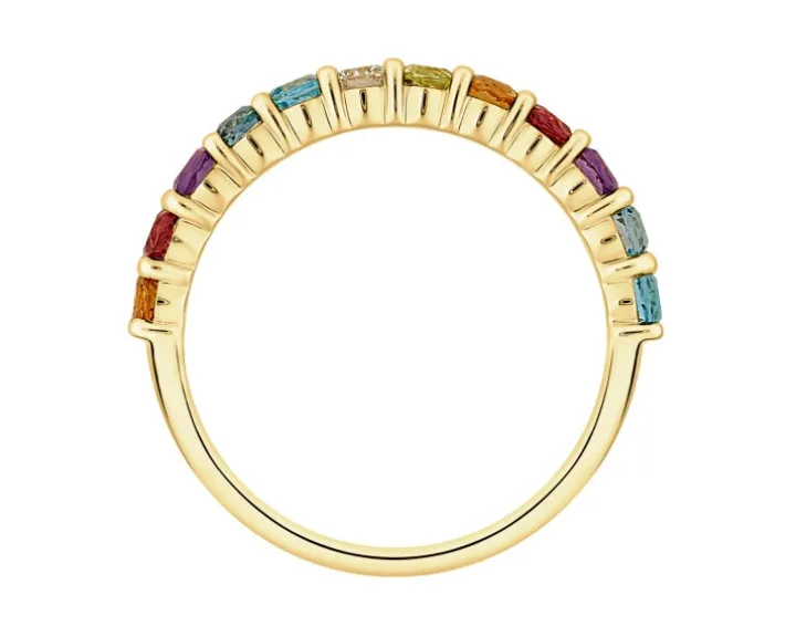 Pierścionek z żółtego złota z brylantem i kamieniami ozdobnymi - próba 585