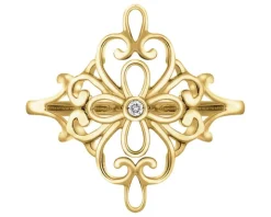 Pierścionek z żółtego złota z brylantem - rozeta - 0,01 ct - próba 375