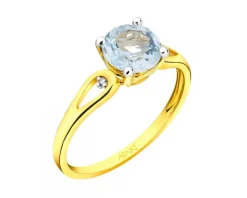 Pierścionek z żółtego złota z diamentami i topazem Sky Blue - próba 375