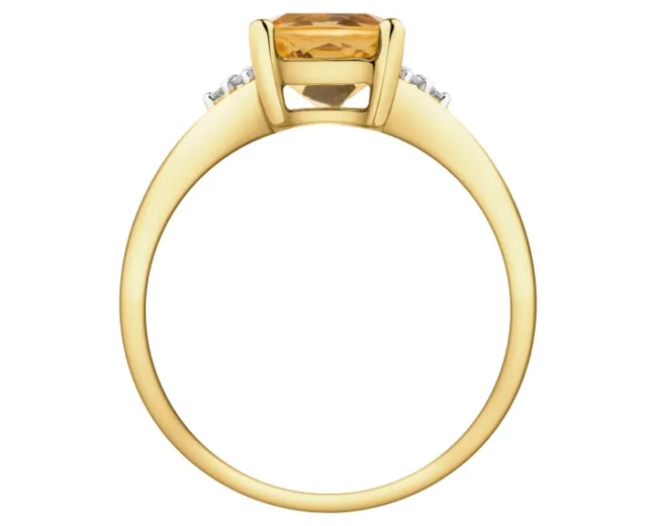 Pierścionek z żółtego złota z diamentami i cytrynem - próba 375