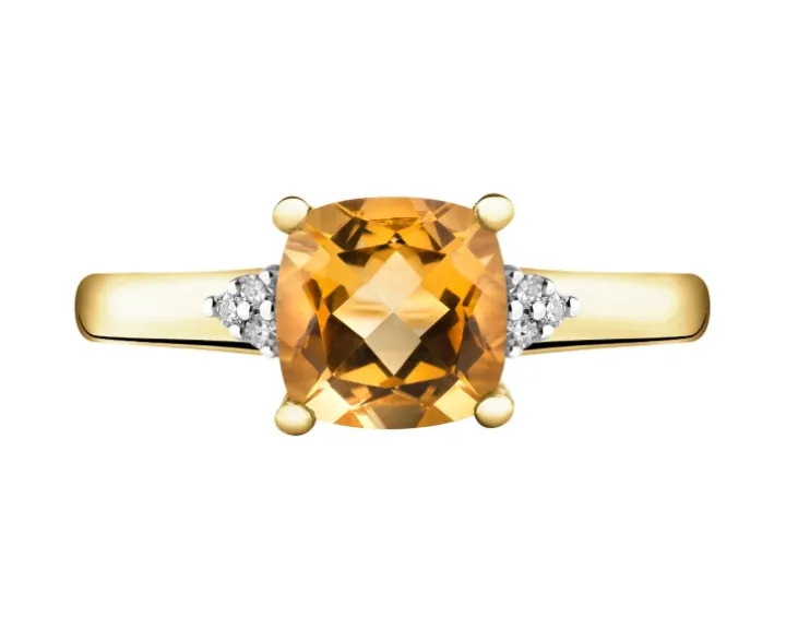 Pierścionek z żółtego złota z diamentami i cytrynem - próba 375