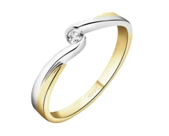 Pierścionek z żółtego złota z diamentami - 0,09 ct - próba 585