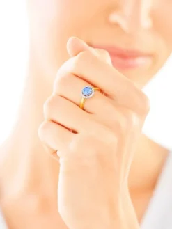 Pierścionek  z żółtego złota z diamentami i tanzanitem - próba 585