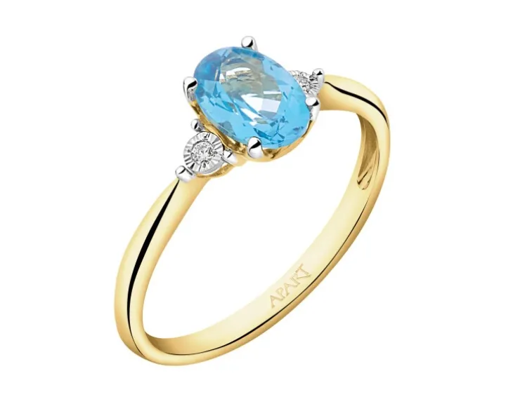 Pierścionek z żółtego złota z brylantami i topazem - próba 585