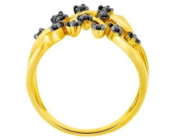 Pierścionek z żółtego złota z czarnymi brylantami - 0,21 ct - próba 585