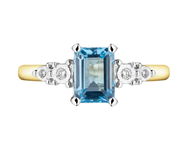 Pierścionek z żółtego złota z brylantami i topazem - próba 585