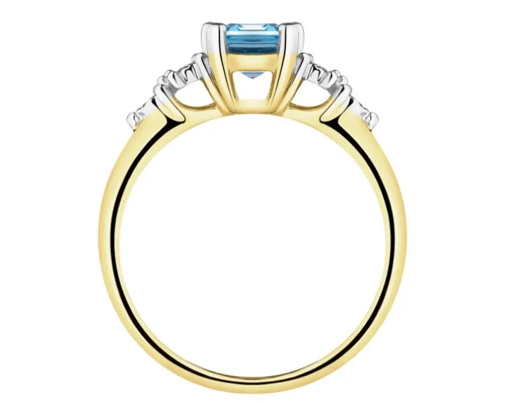 Pierścionek z żółtego złota z brylantami i topazem - próba 585