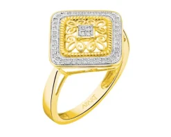 Pierścionek z żółtego złota z diamentami - 0,12 ct - próba 585