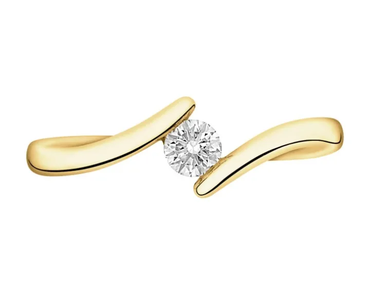 Pierścionek z żółtego złota z brylantem - 0,18 ct - próba 750