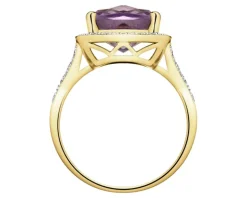 Pierścionek z żółtego złota z diamentami i ametystem - próba 585