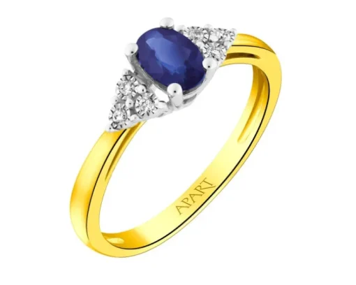 Pierścionek z żółtego złota z diamentami - 0,09 ct - próba 585