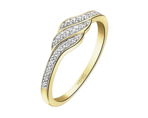 Pierścionek z żółtego złota z diamentami - 0,06 ct - próba 375