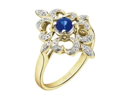 Pierścionek z żółtego złota z brylantami i szafirem - próba 585