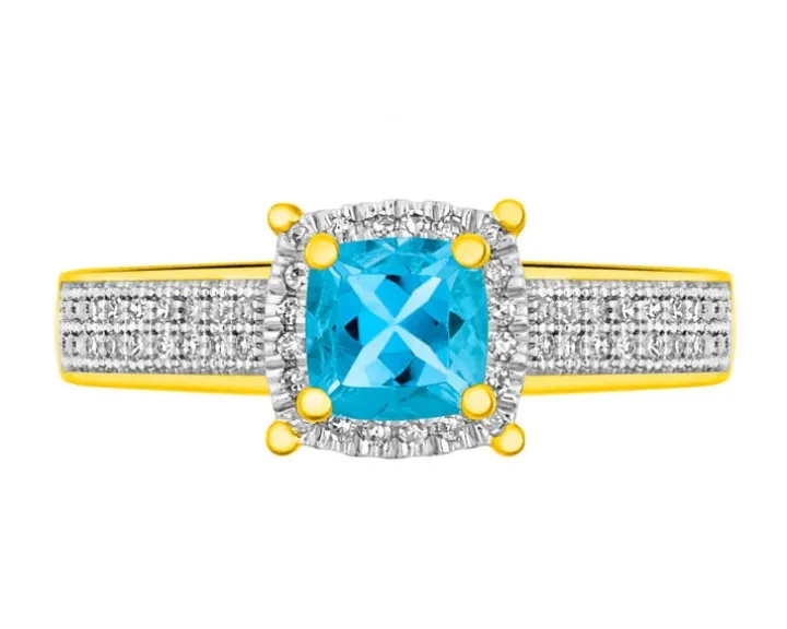 Pierścionek z żółtego złota z diamentami i topazem - próba 585