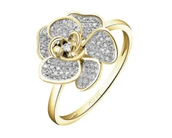 Pierścionek z żółtego złota z diamentami - kwiat - 0,27 ct - próba 585
