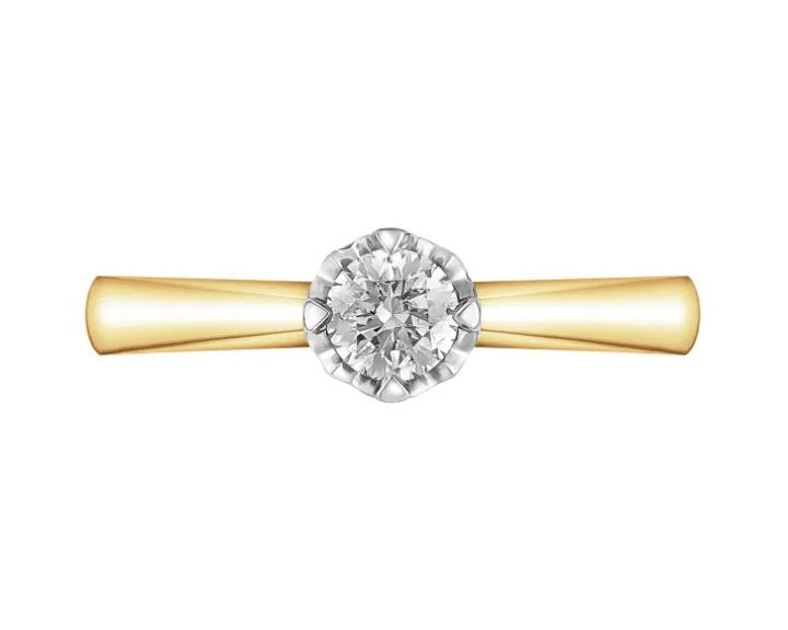 Pierścionek z żółtego złota z brylantem - 0,18 ct - próba 750