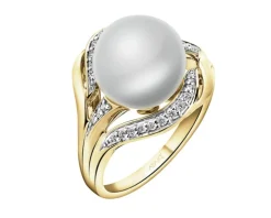 Pierścionek z żółtego złota z brylantami i perłą South Sea - próba 750