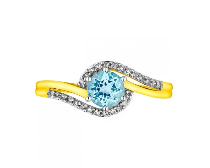 Pierścionek z żółtego złota z diamentami i topazem - próba 585