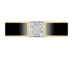 Pierścionek z żółtego złota z brylantami i emalią - 0,08 ct - próba 585