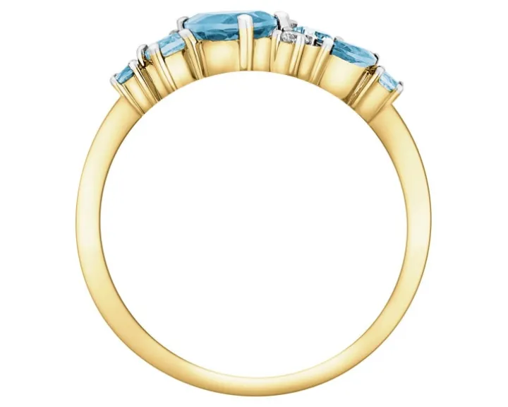 Pierścionek z żółtego złota z brylantem i topazami - próba 375