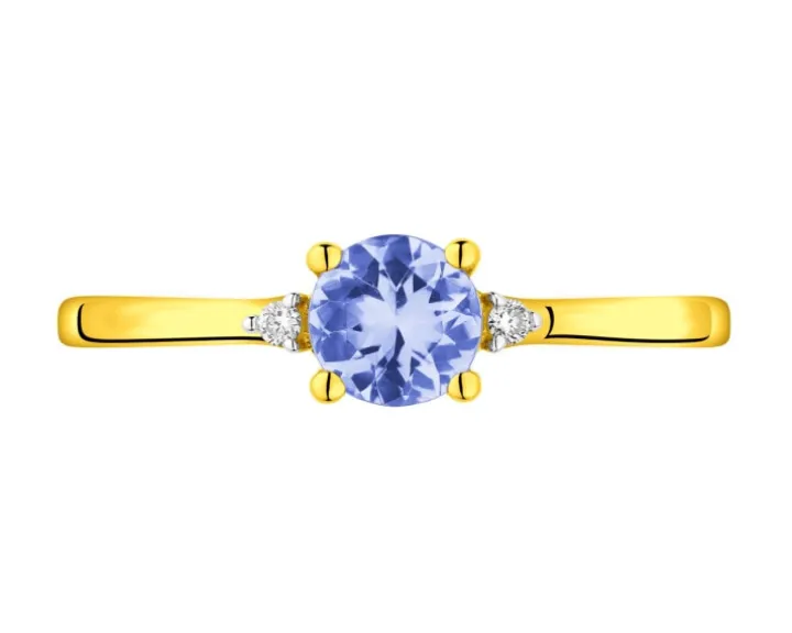 Pierścionek z żółtego złota z brylantami i tanzanitem - próba 585