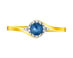 Pierścionek z żółtego złota z brylantami i szafirem - próba 585