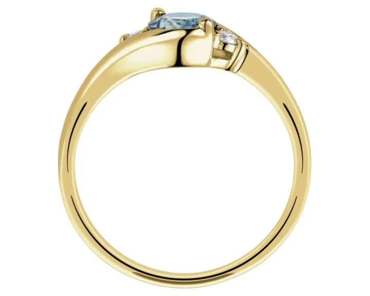 Pierścionek z żółtego złota z brylantami i topazem London Blue - próba 585